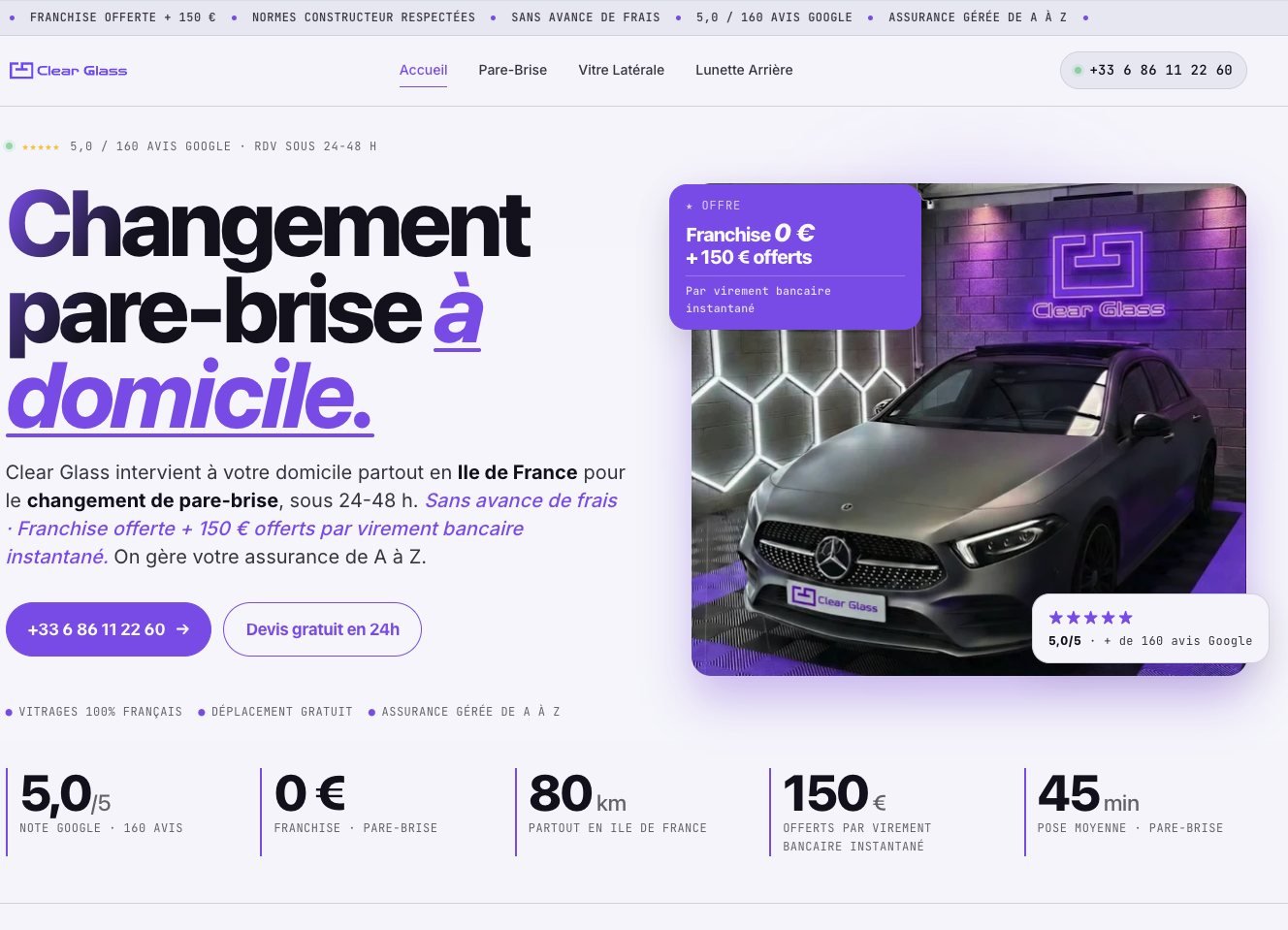 Capture des résultats : Clear glass, remplacement de pare-brise à Coulommiers